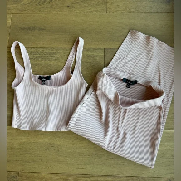 Lulus Pink Ribbed Two-Piece Tank & Skirt Set - Picture 4 of 5